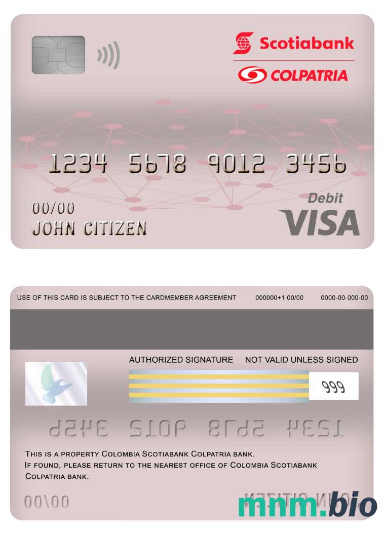 Colombia Scotiabank Colpatria bank visa debet karta przykład w formacie PSD